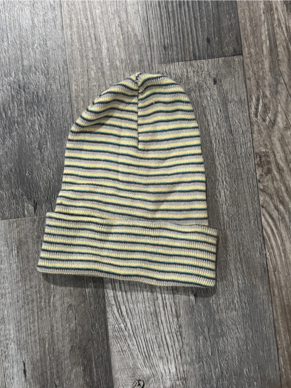 Striped Knit Beanie in Yellow and Navy
